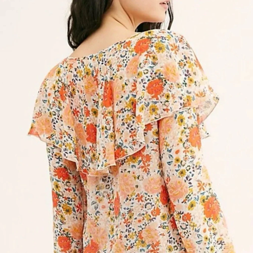 Free People Intimately Free Say It To Me Floral Flounced Bodysuit Size L